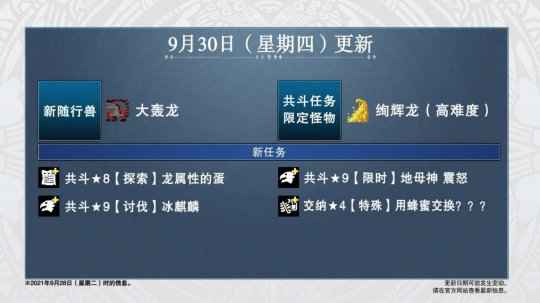 《怪猎物语2：毁灭之翼》第4弹更新预告 9月30日
